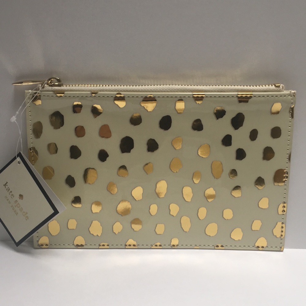 NWT kate spade Gold Flamingo Dot Clutch - Picture 4 of 4